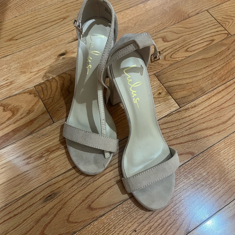 Lulu's Nude/Tan Suede Ankle-Strap Heels